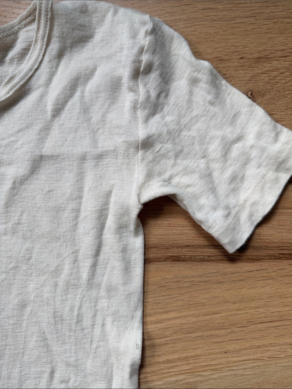 Cosilana German merino wool/silk crewneck cream short sleeve top sz EUR 152 - Picture 6 of 15